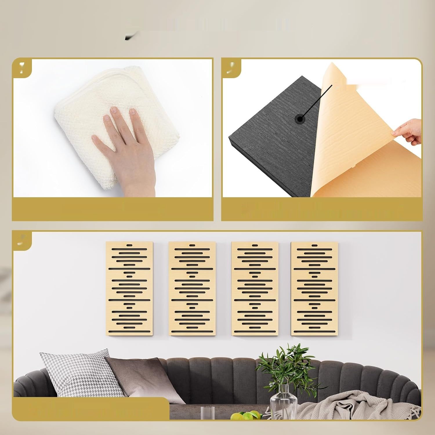 TONOR Zestaw 4 Paneli Akustycznych Ściennych, 60x30x4,7cm, Drewno