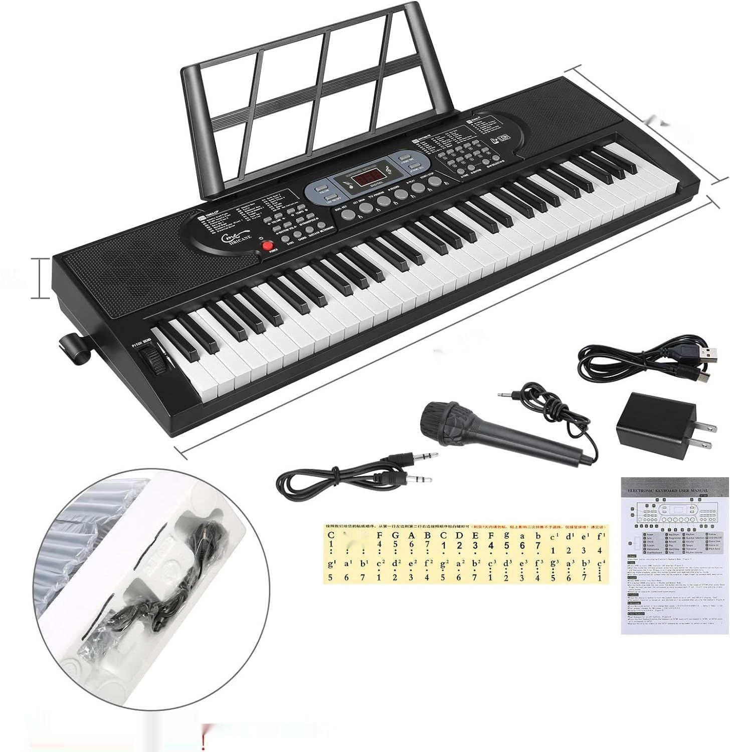 Hricane Keyboard pianina z 61 klawiszami z mikrofonem