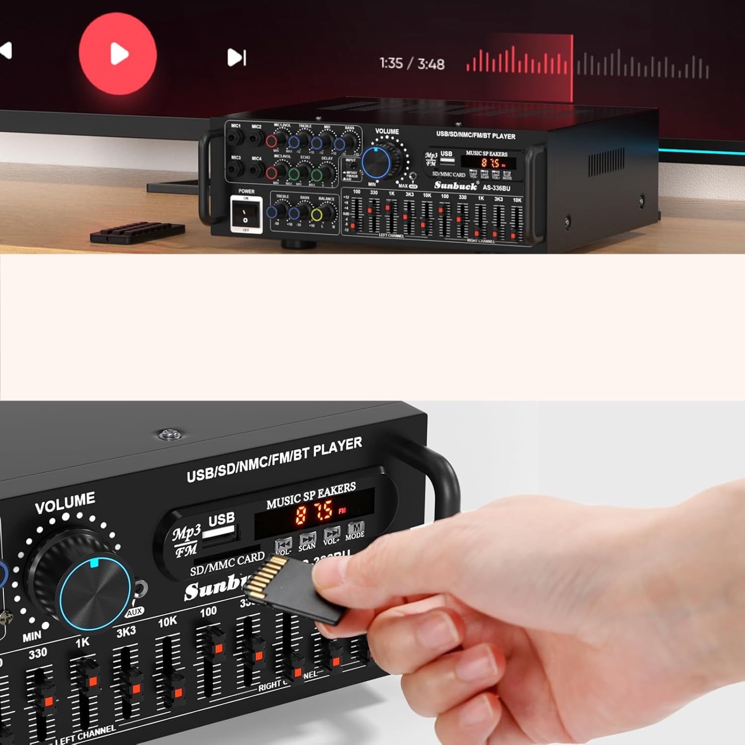 Areyourshop Wzmacniacz HiFi Stereo PA z Bluetooth 5.0 2000W