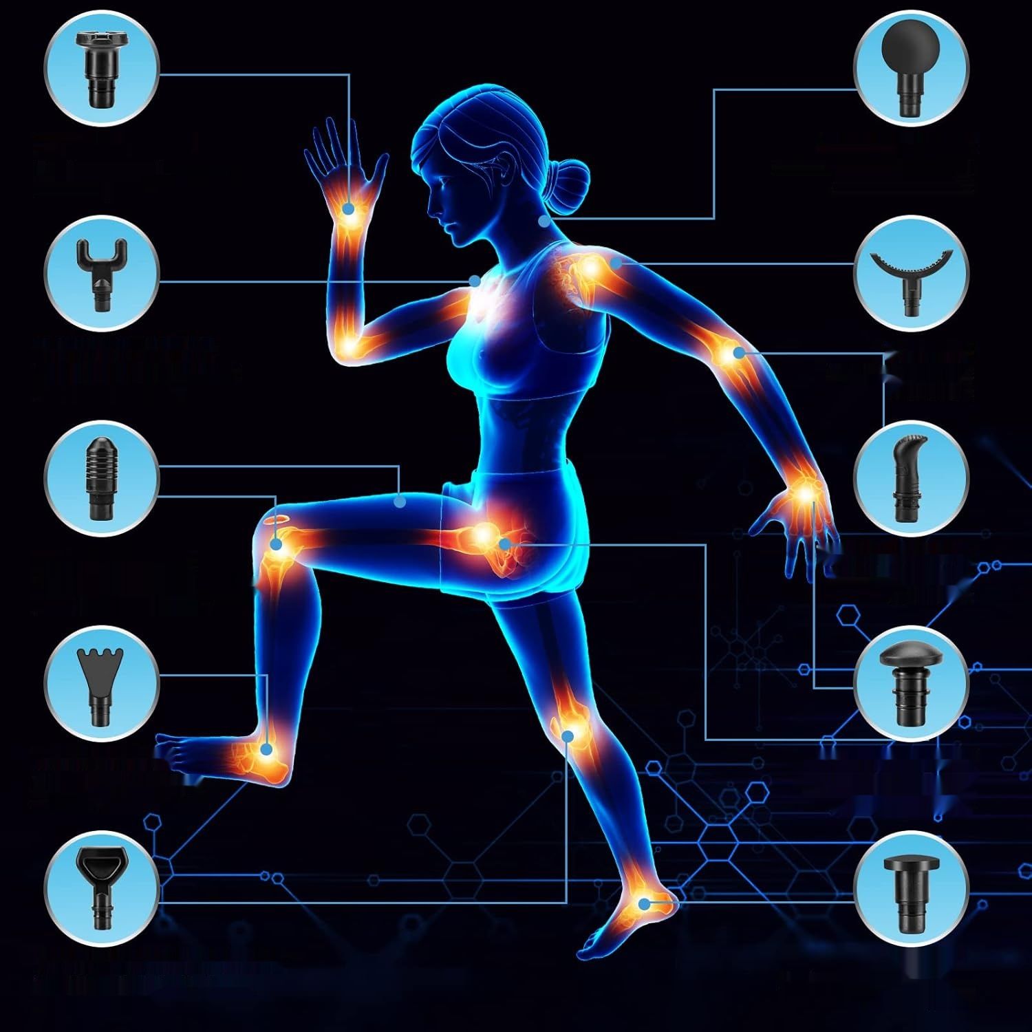 Masażer pistoletowy z 30 prędkościami, ekran dotykowy LCD, 10 głowic.
