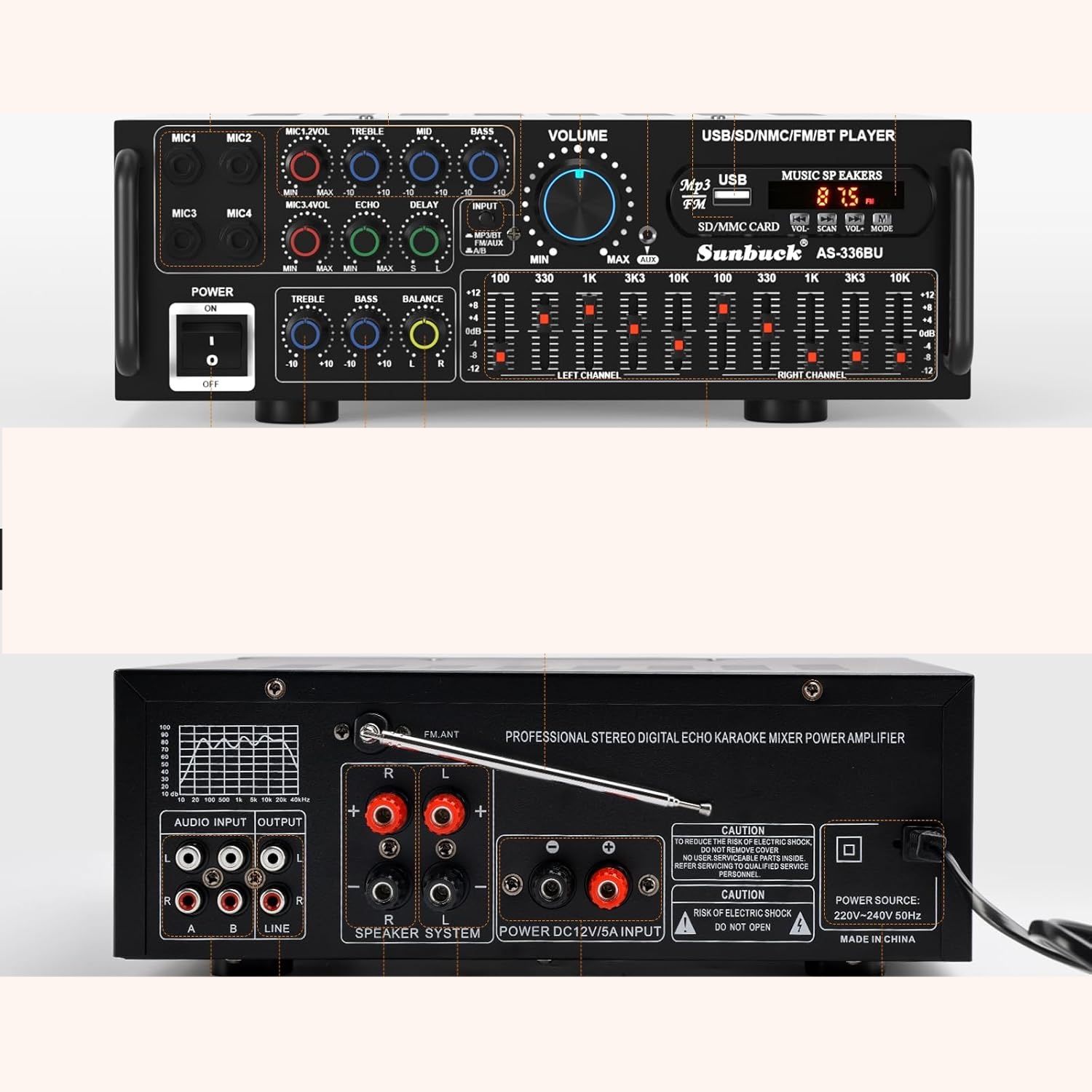 Areyourshop Wzmacniacz HiFi Stereo PA z Bluetooth 5.0 2000W