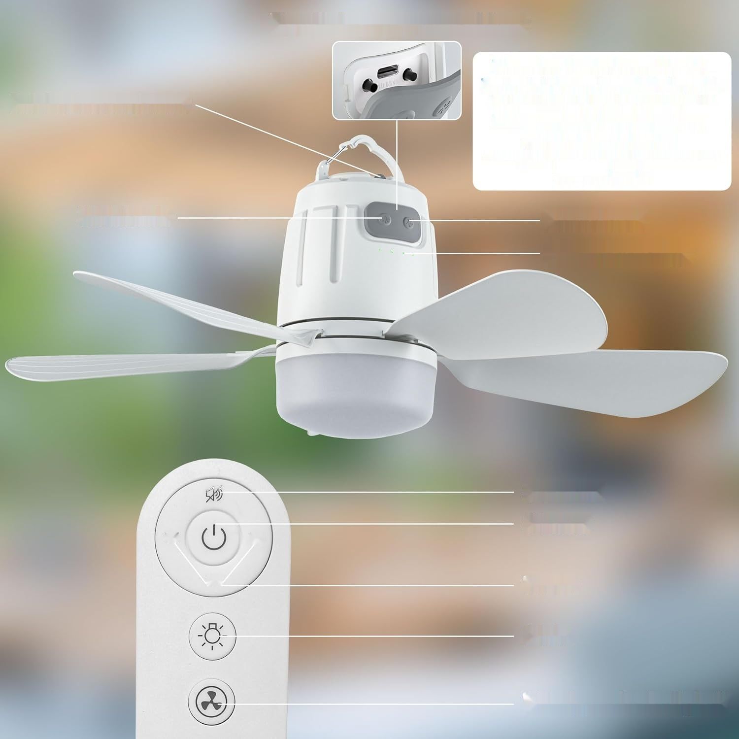 Gliztech Wentylator Sufitowy na Zewnątrz 50CM, 20000mAh Wentylator Kempingowy