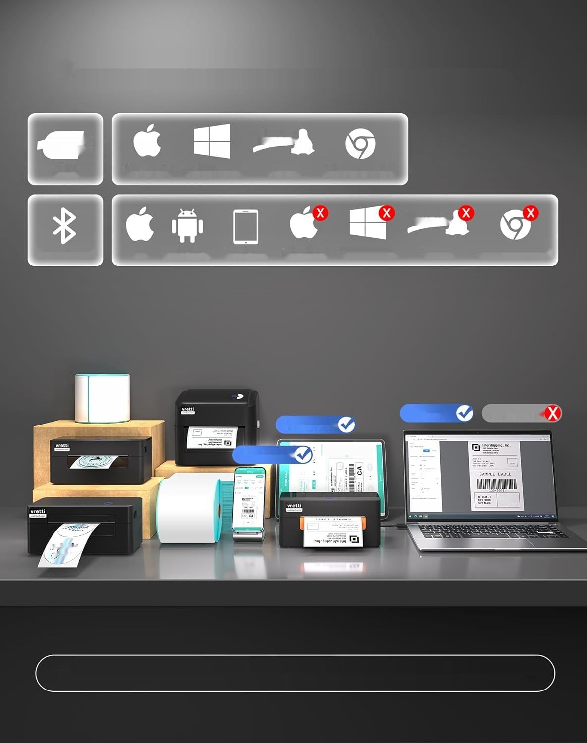 Termiczna drukarka etykiet 4x6, USB, Bluetooth, 152 mm/s, szary.