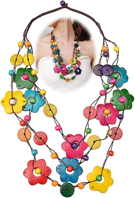 Boho etniczny długi naszyjnik vintage, ręcznie robiony.