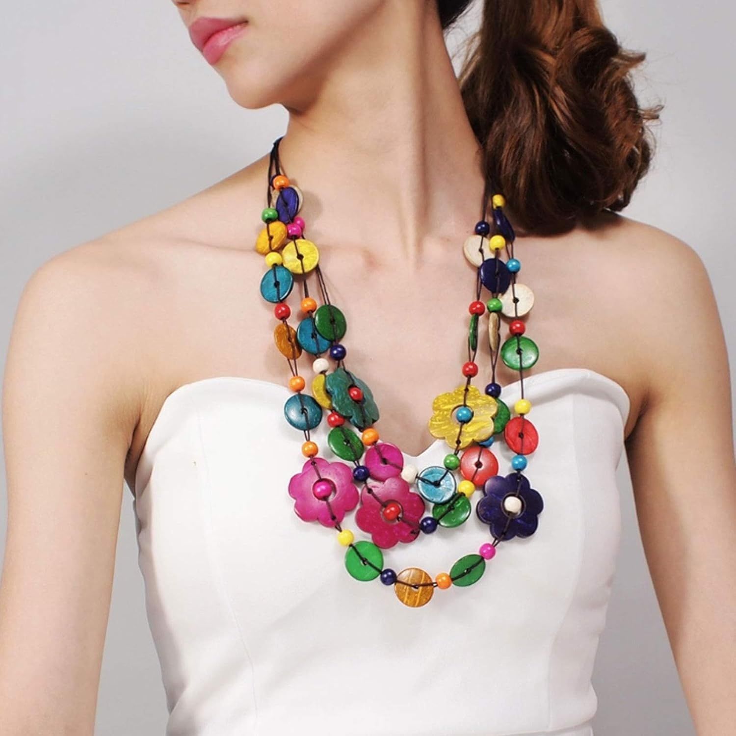 Boho etniczny długi naszyjnik vintage, ręcznie robiony.