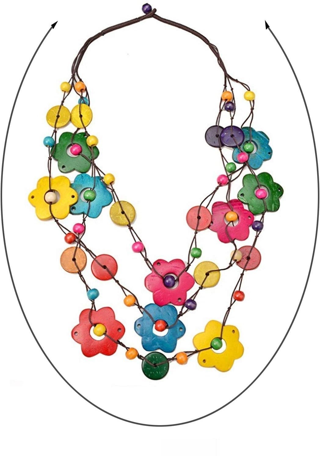 Boho etniczny długi naszyjnik vintage, ręcznie robiony.