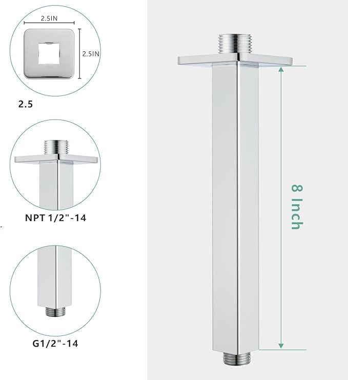 Ramię Prysznica Voolan z Kołnierzem, 15cm, Kwadratowe