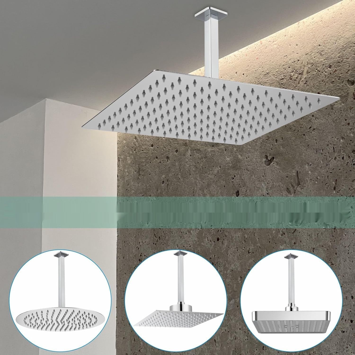 Ramię Prysznica Voolan z Kołnierzem, 15cm, Kwadratowe