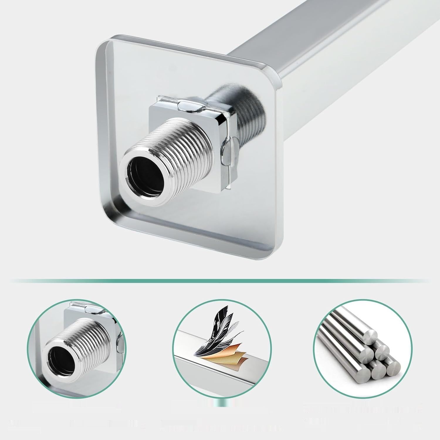 Ramię Prysznica Voolan z Kołnierzem, 15cm, Kwadratowe