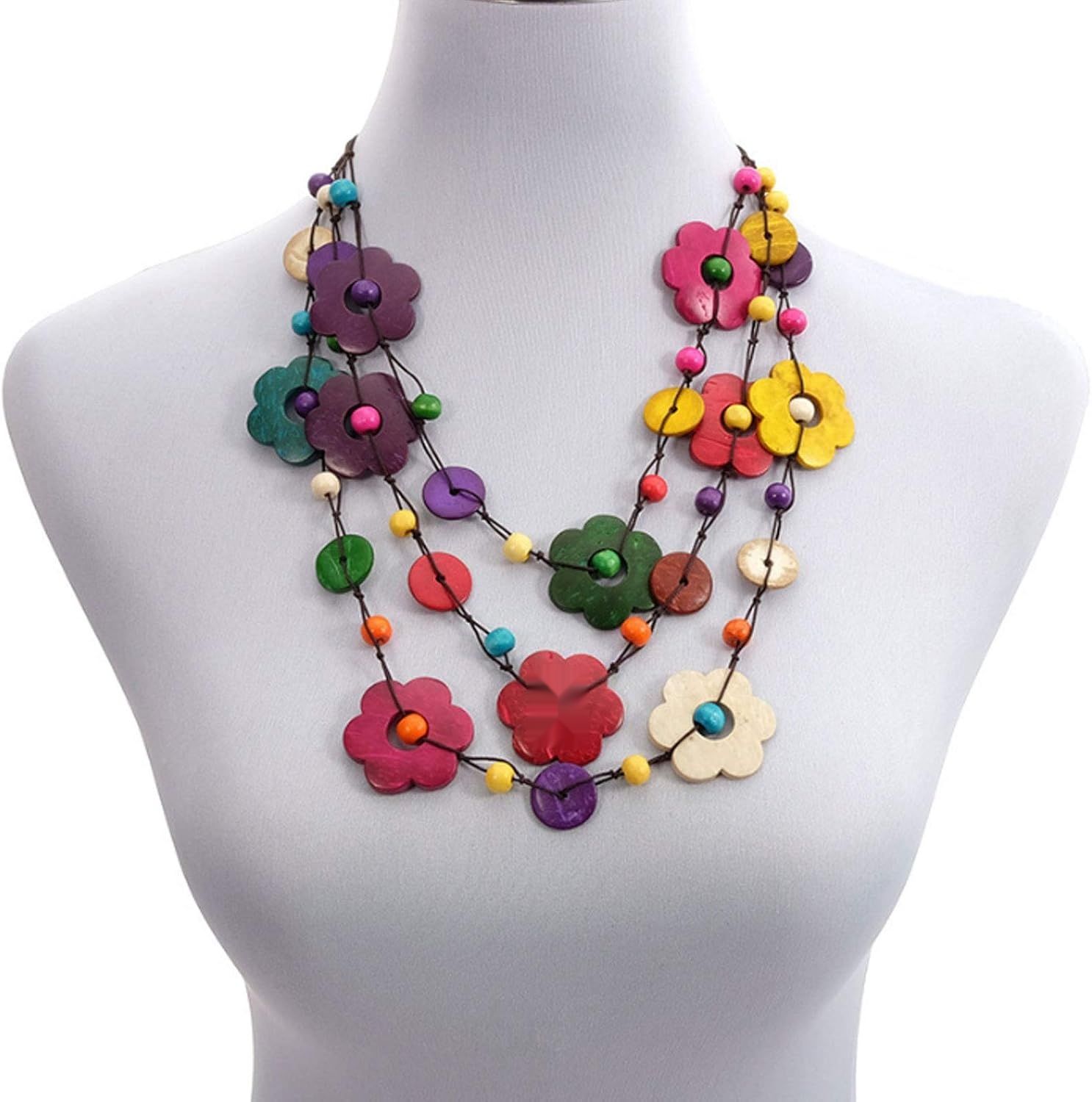 Boho etniczny długi naszyjnik vintage, ręcznie robiony.