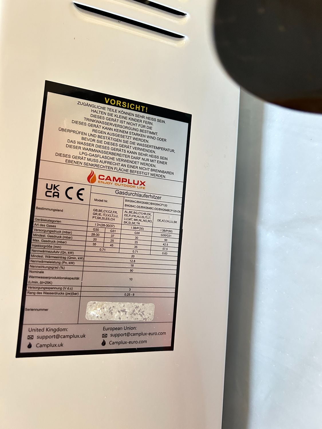 CAMPLUX BW264C-DE Gazowy Podgrzewacz Przepływowy 10 Litrów, 20 kW