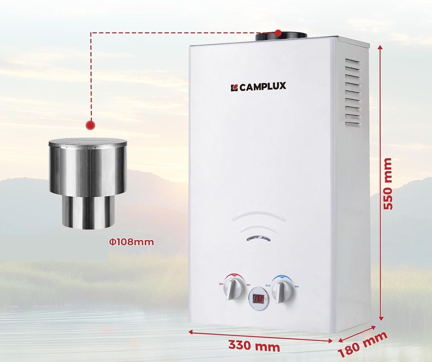 CAMPLUX BW264C-DE Gazowy Podgrzewacz Przepływowy 10 Litrów, 20 kW