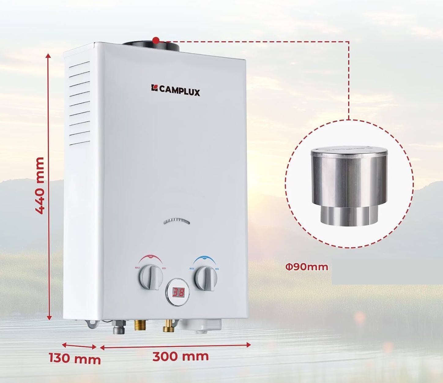 CAMPLUX BW158C Bezzbiornikowy podgrzewacz przepływowy, 6L gazowy