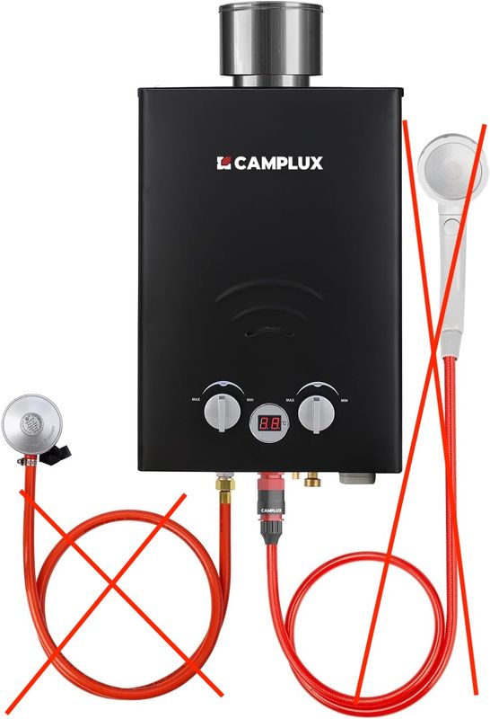 Camplux BW158BC Podgrzewacz Wody Gazowy Bez Zbiornika, 6L, 12kW, Czarny