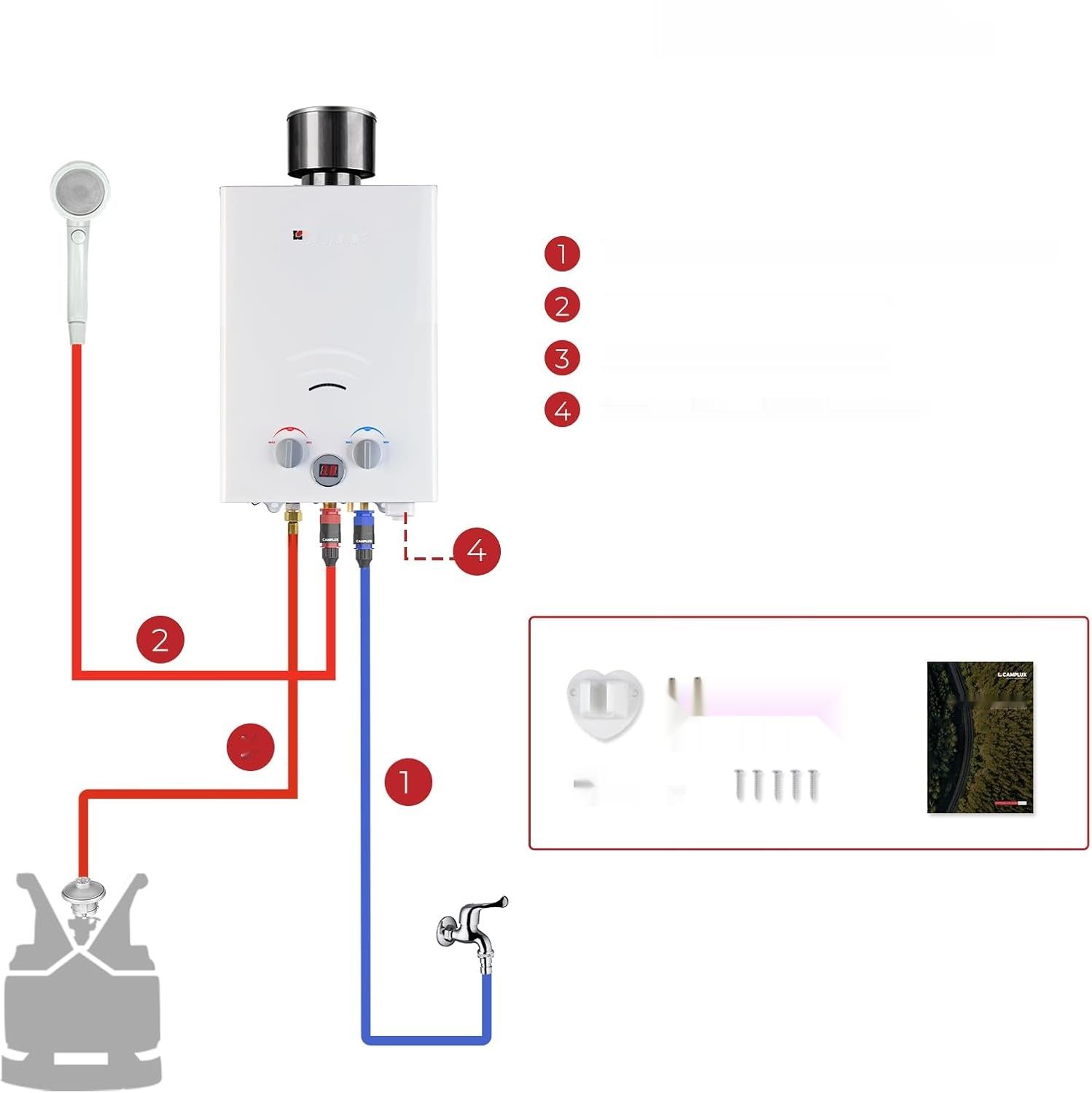CAMPLUX BW158C Bezzbiornikowy podgrzewacz przepływowy, 6L gazowy