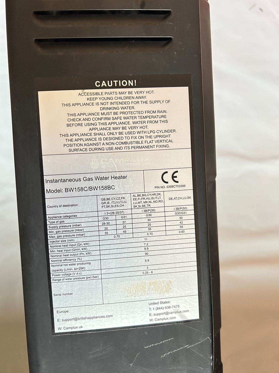 CAMPLUX 6L Podgrzewacz Gazowy Natychmiastowy, BW158BC-DE
