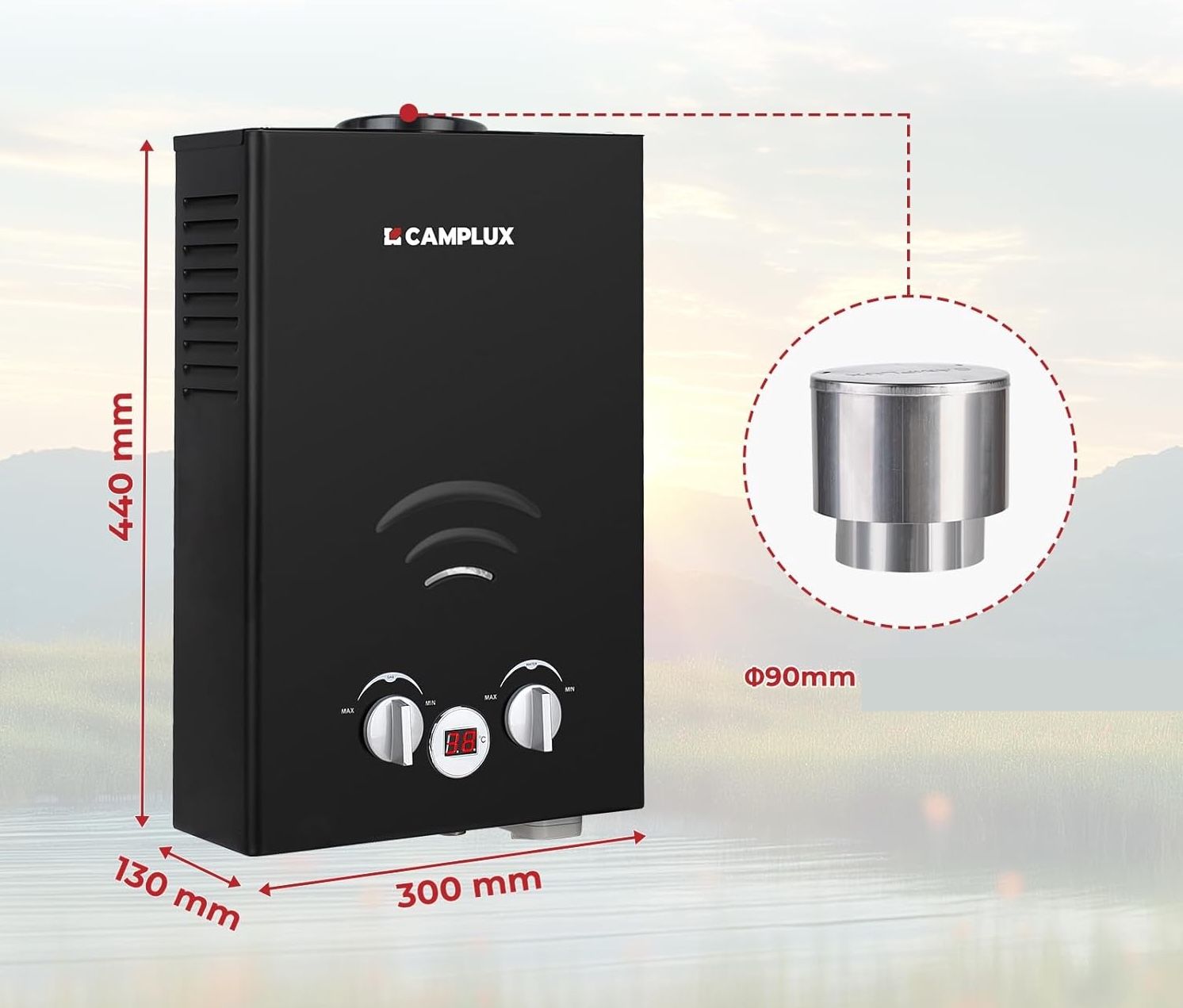 CAMPLUX 6L Podgrzewacz Gazowy Natychmiastowy, BW158BC-DE