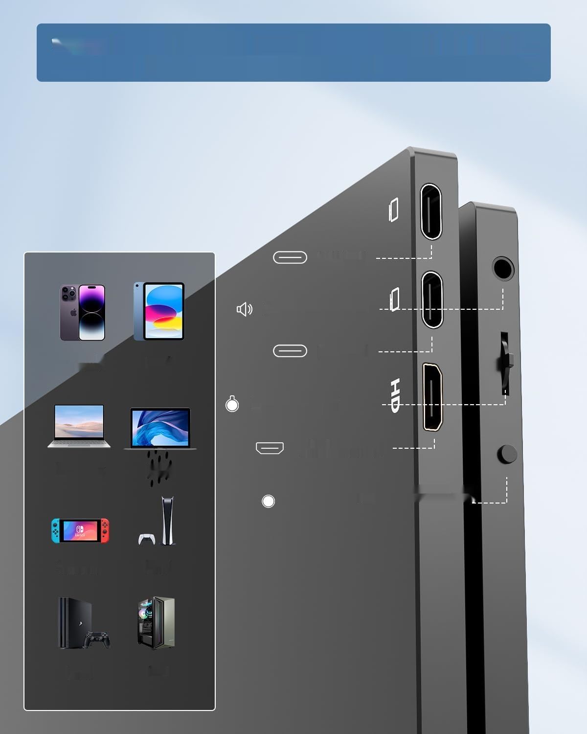 Yodoit Przenośny Monitor 14 Calowy - 1920 × 1080 FHD IPS Wyświetlacz