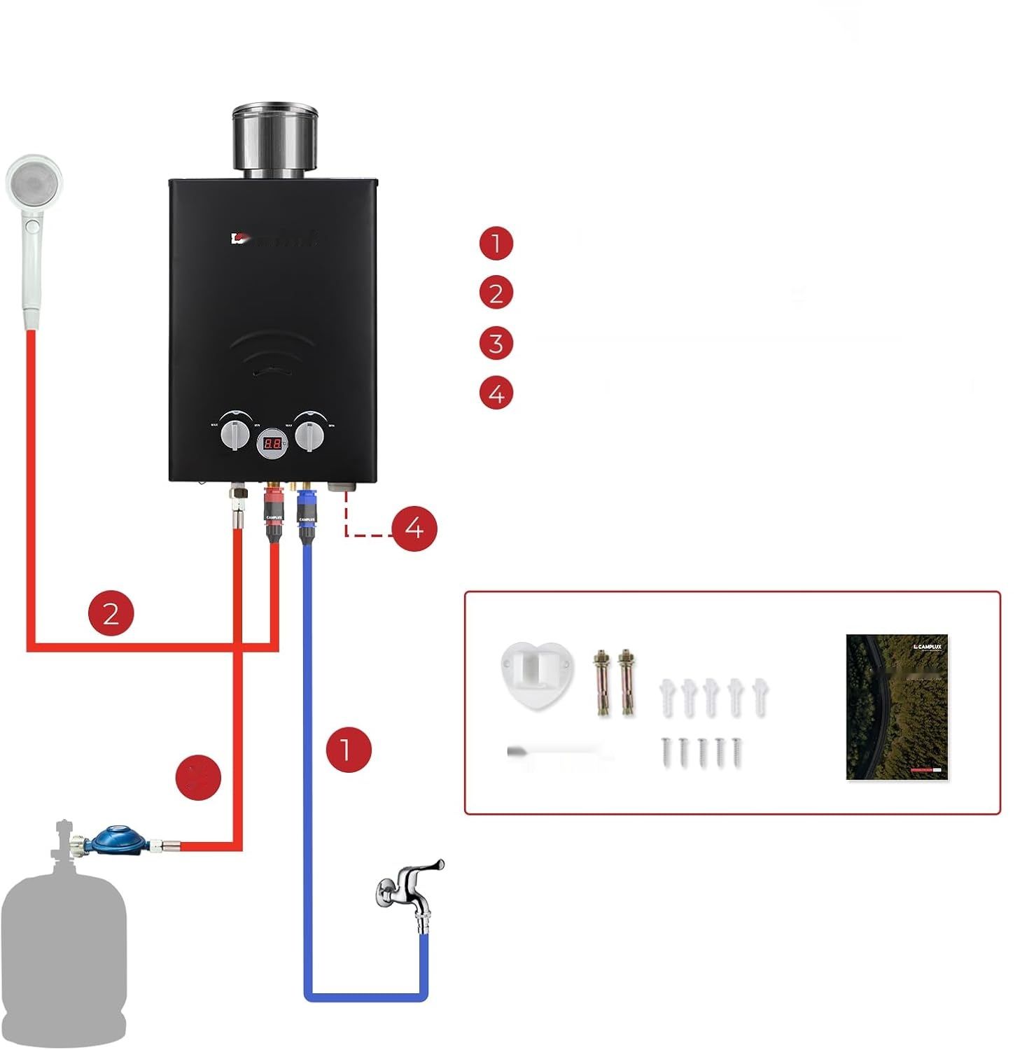 CAMPLUX 6L Podgrzewacz Gazowy Natychmiastowy, BW158BC-DE