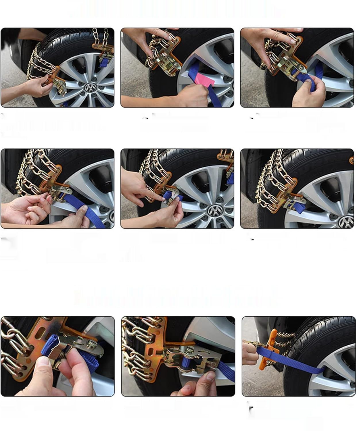 6 sztuk łańcuchów śniegowych do samochodu na opony 195-225 mm, 100% TPU.