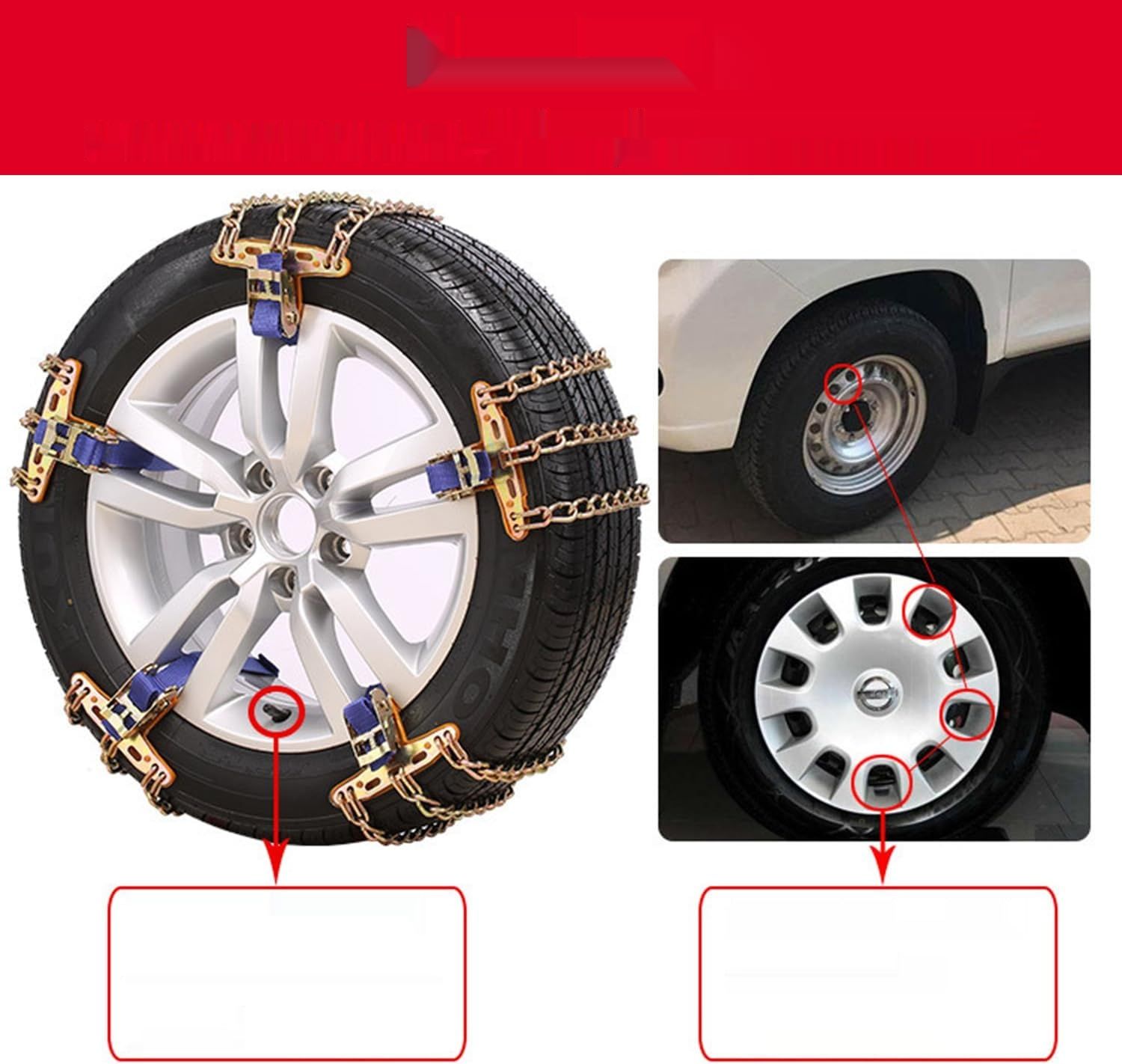 6 sztuk łańcuchów śniegowych do samochodu na opony 195-225 mm, 100% TPU.
