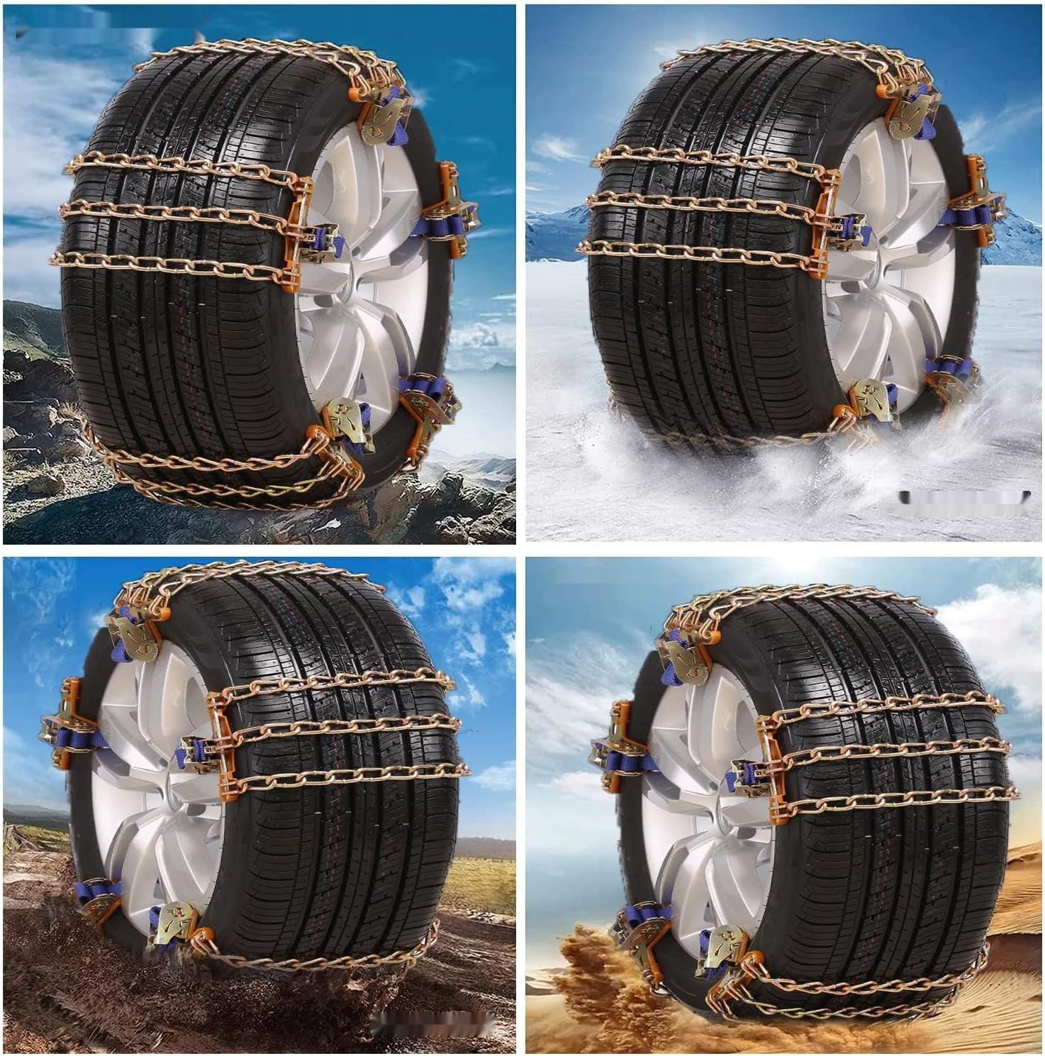 6 sztuk łańcuchów śniegowych do samochodu na opony 195-225 mm, 100% TPU.