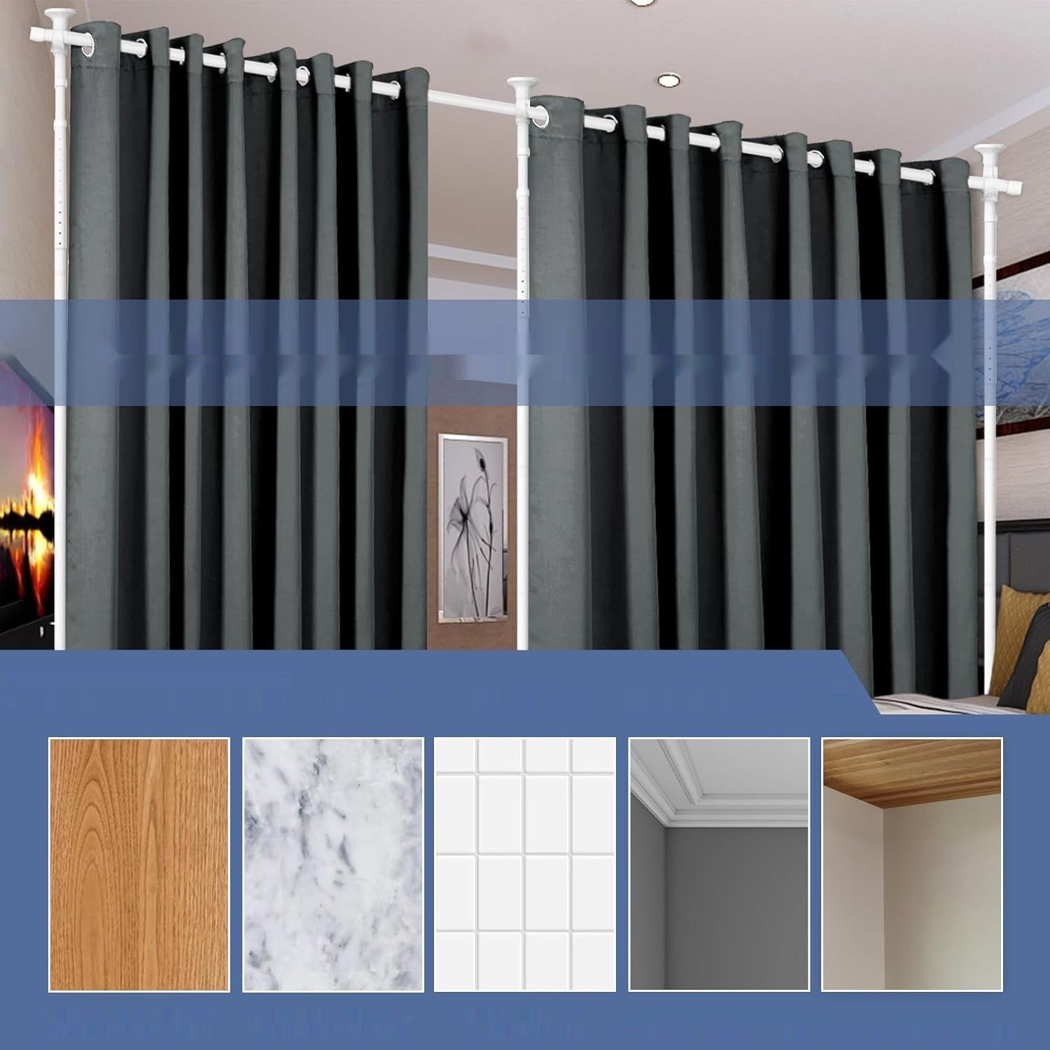 Parawan Pokojowy, Rama, Kij do Zasłon, Szerokość 280 cm x Wysokość 317 cm