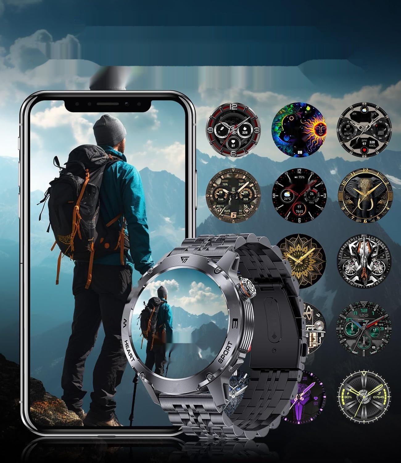 LIGE Męski Smartwatch z funkcją telefonu, 1.43-calowy Smartwatch AMOLED