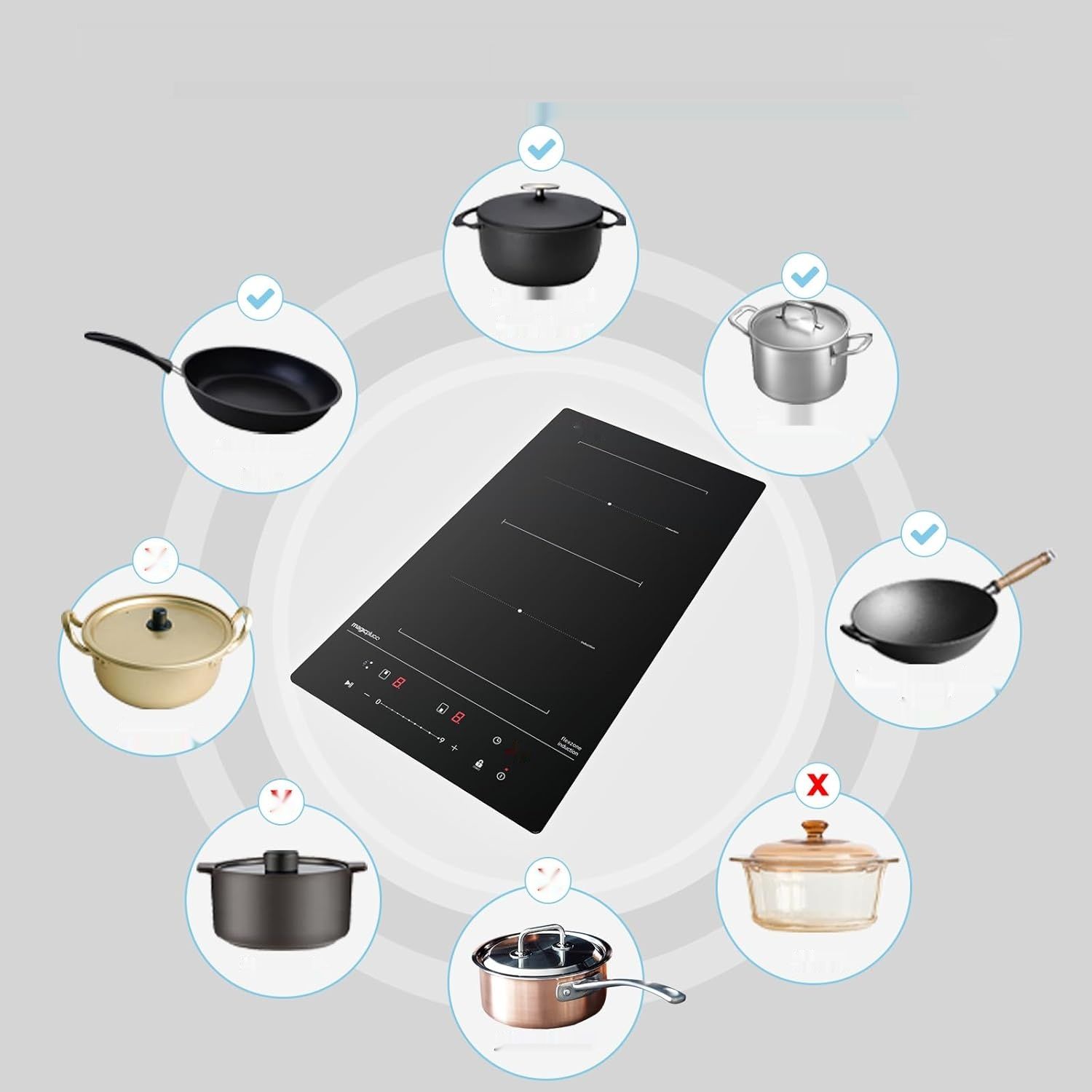 magicplux Płyta indukcyjna 29cm, 2 palniki, 9 poziomów, 3500W