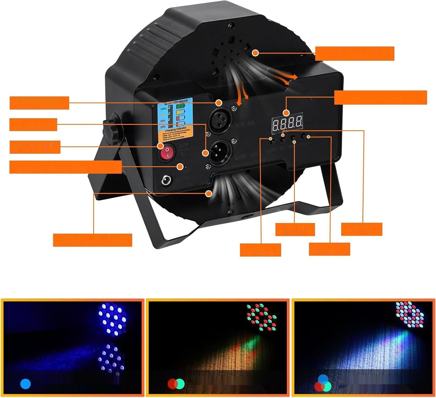 UKing 4PCS RGB Par LED Batterie DMX Bezprzewodowy, Ładowalny 36 LED