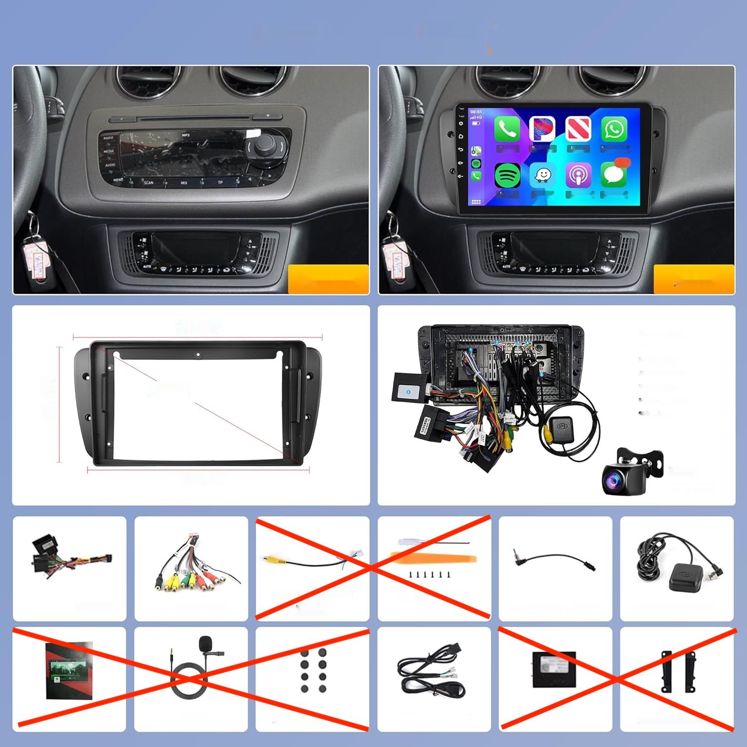 Bezprzewodowy Carplay Radio Samochodowe 2 Din do Seat Ibiza 6j IV 9&quot;