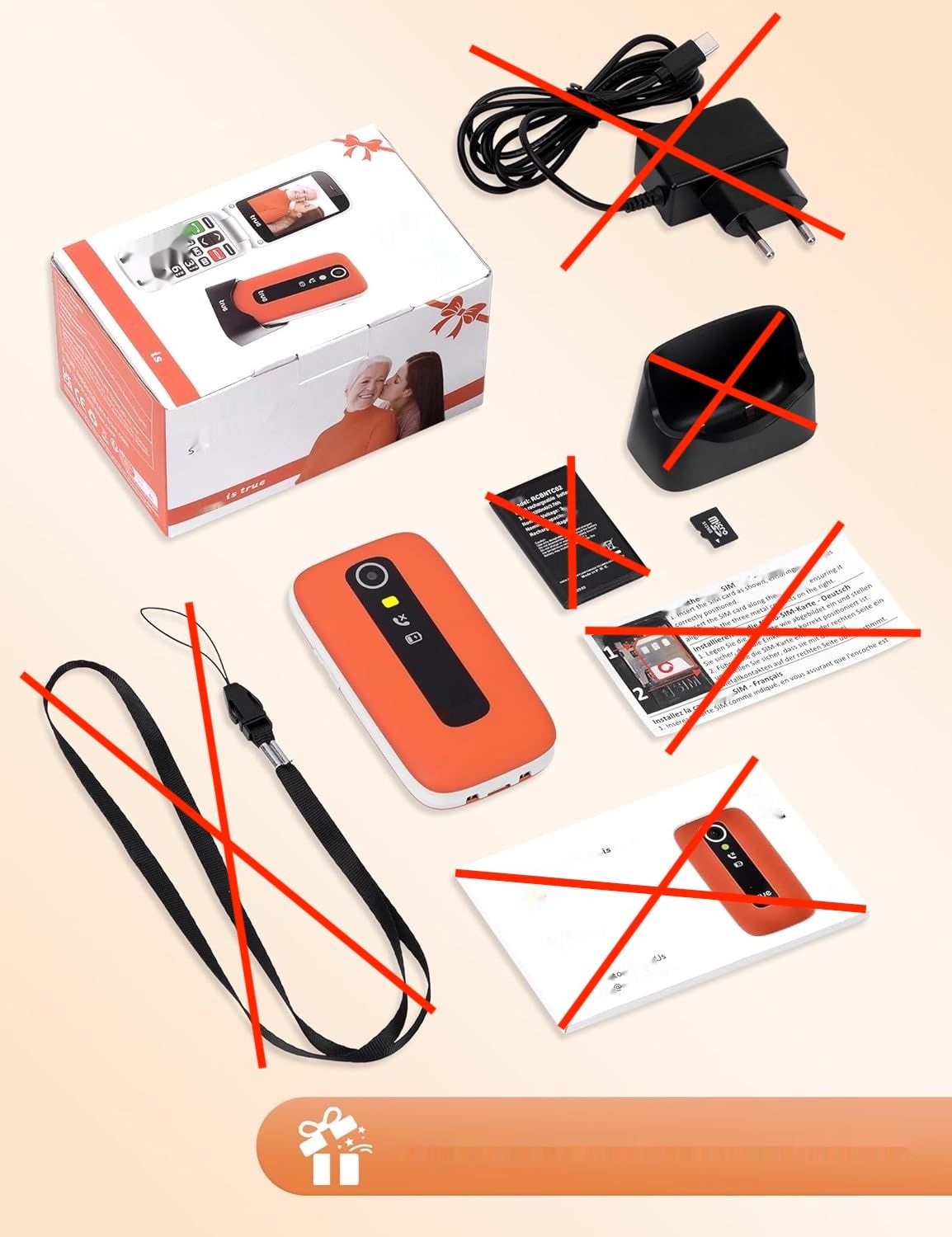 TRUE GSM Senior Telefon Komórkowy, S70, Jasny Pomarańczowy