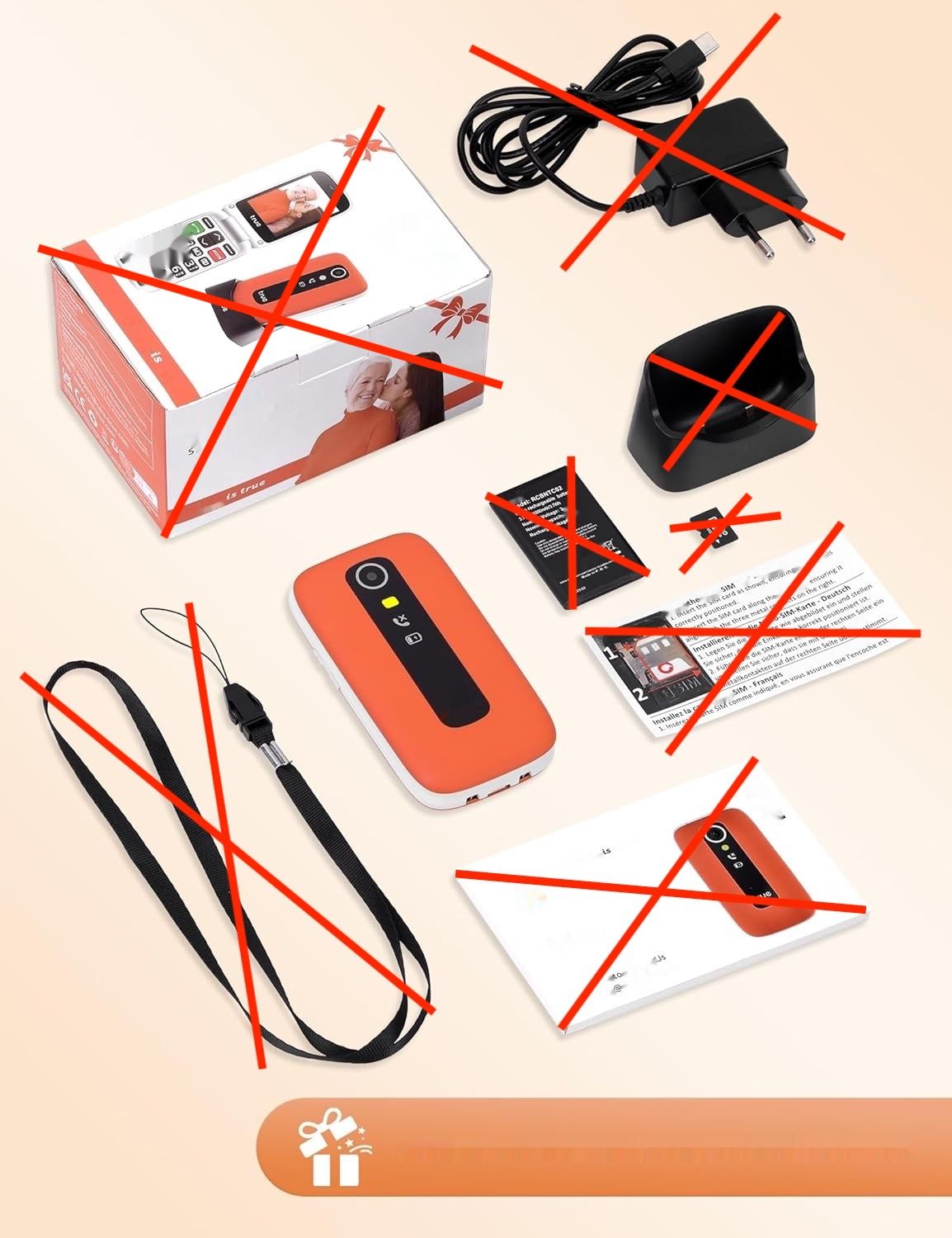 TRUE GSM Senior Telefon Komórkowy, S70, Jasny Pomarańczowy