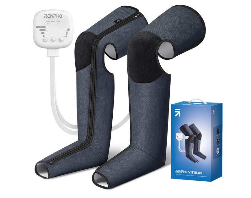RENPHO Masażer do nóg z czujnikiem ciśnienia, masaż nóg z ciśnieniem powietrza, z ekranem LCD i podwójnym zamkiem błyskawicznym.