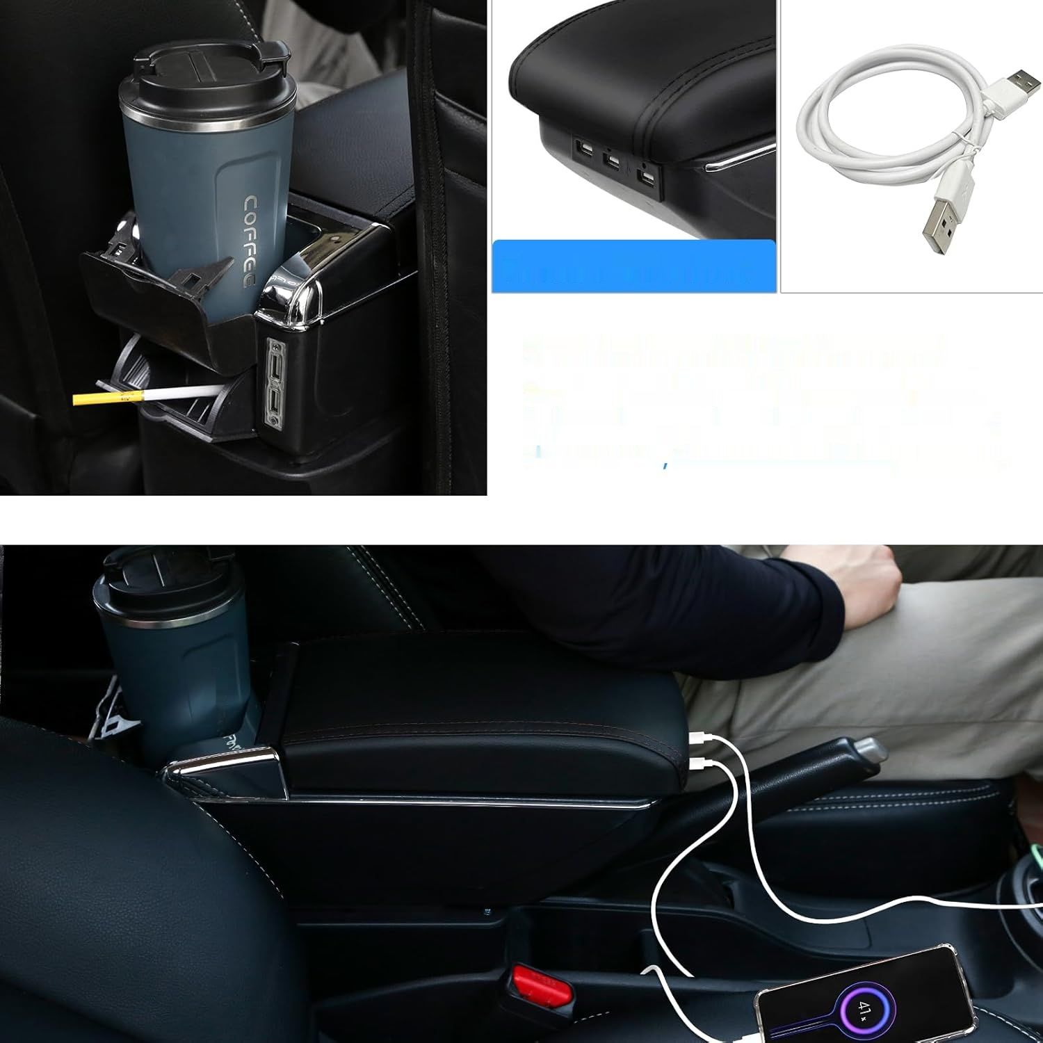 YJYWZH Peugeot 208 Podłokietnik 2013-2018 konsola dwuwarstwowa z uchwytami