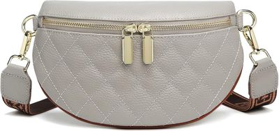 Myhozee Crossbody Bag z szerokim paskiem, prawdziwa skóra, szary