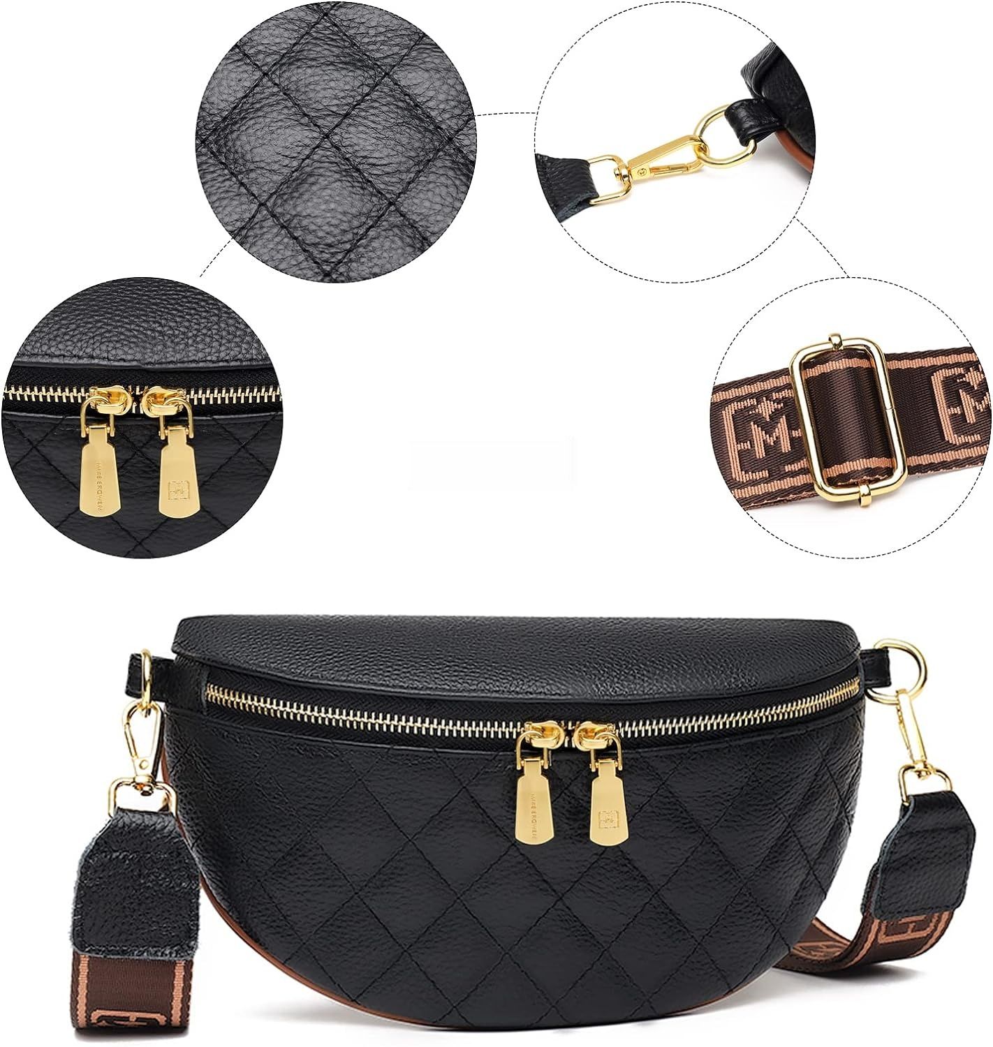 Myhozee Crossbody Bag z szerokim paskiem, prawdziwa skóra, szary