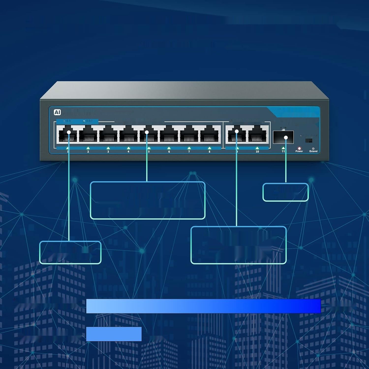 YuanLey 11-portowy gigabitowy przełącznik PoE Qos niezarządzalny Plug and Play.