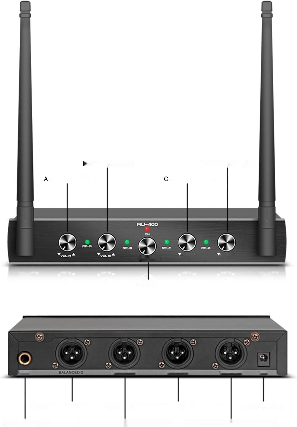 Debra Audio Pro System UHF 4-kanałowy, mikrofony, odbiornik, 4 nadajniki.