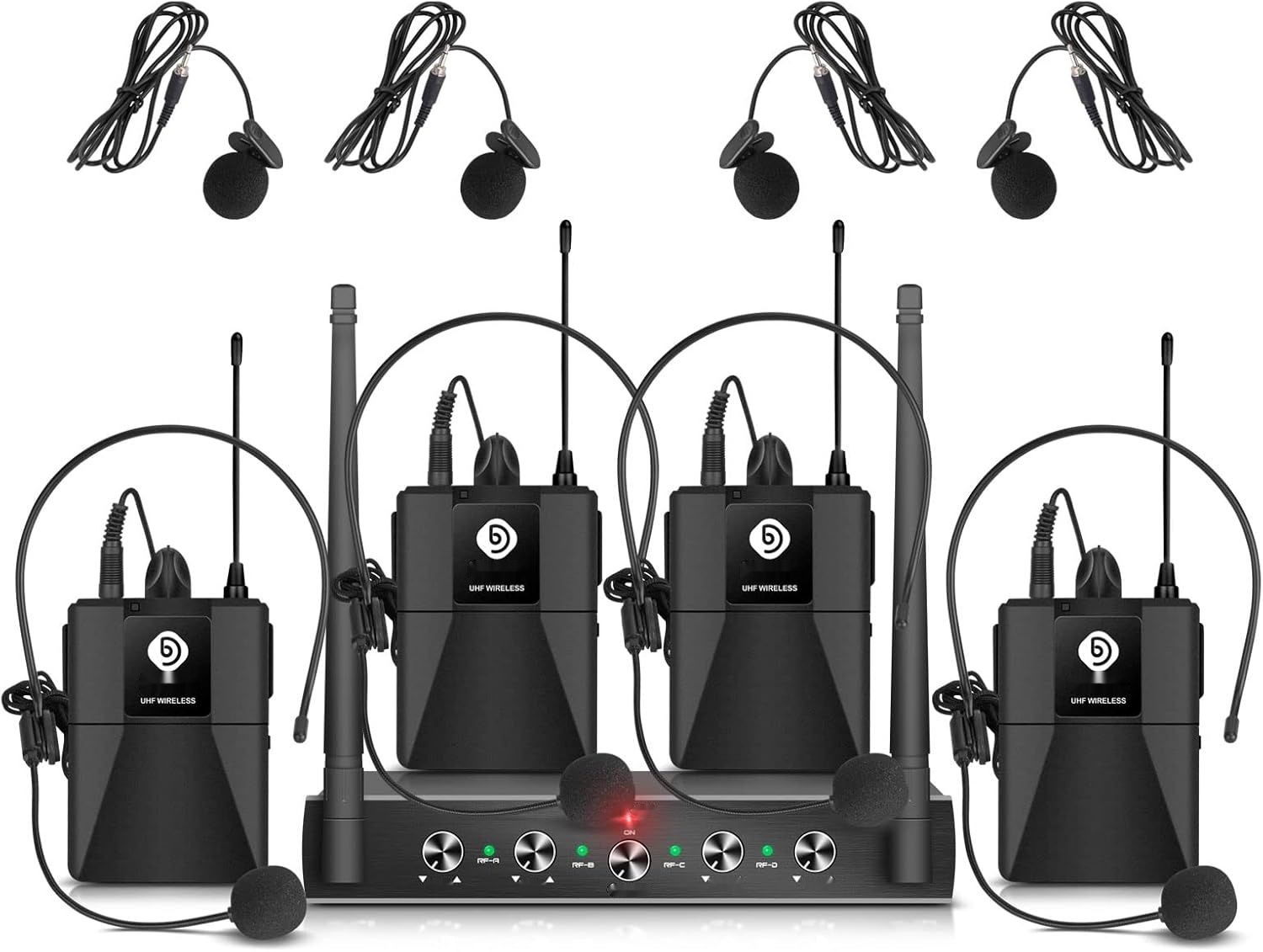 Debra Audio Pro System UHF 4-kanałowy, mikrofony, odbiornik, 4 nadajniki.