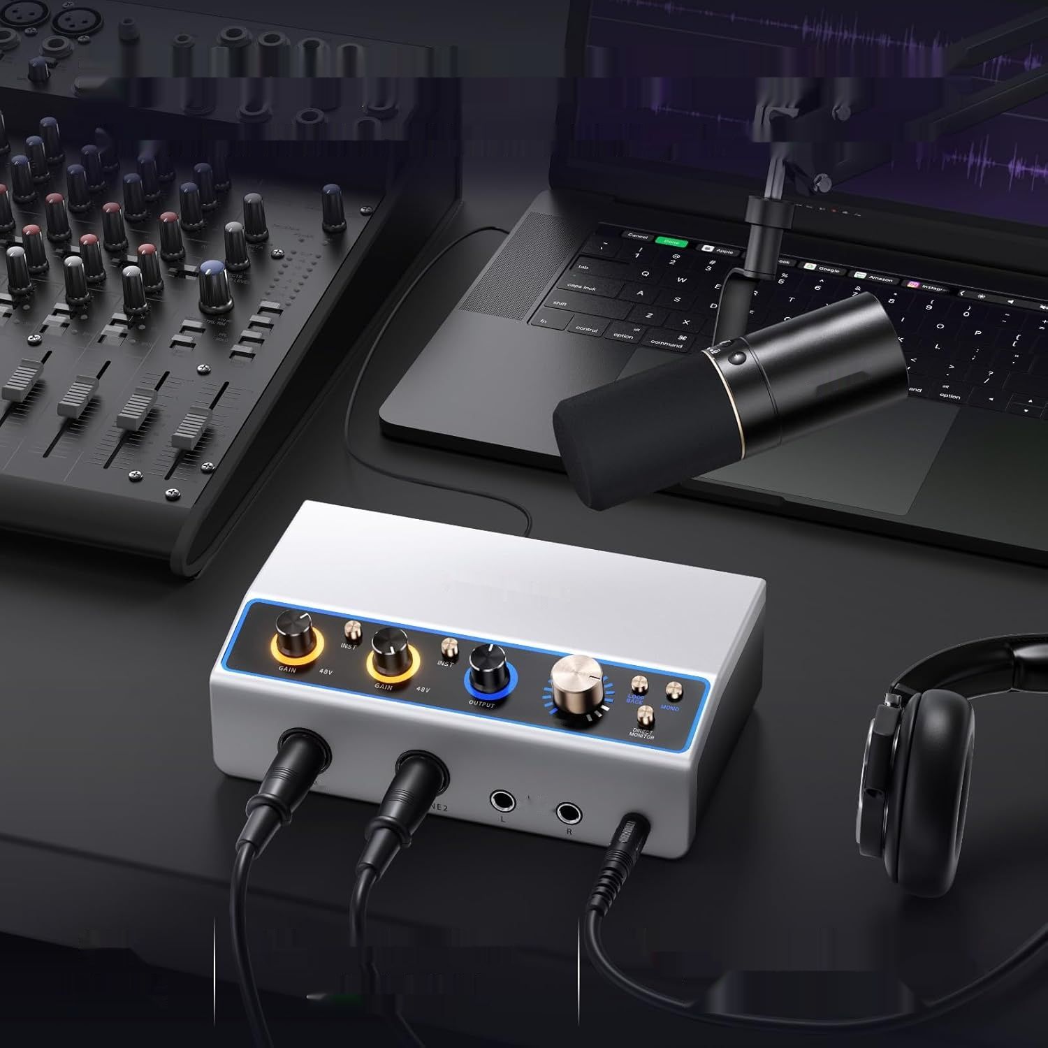 TONOR TX510 Biały: 2-kanałowy mikser audio XLR z RGB, podcasty.