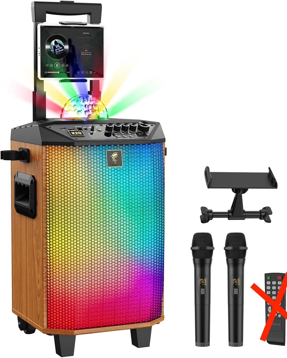Przenośny głośnik Bluetooth TONOR z 2 mikrofonami, system PA, brązowy.