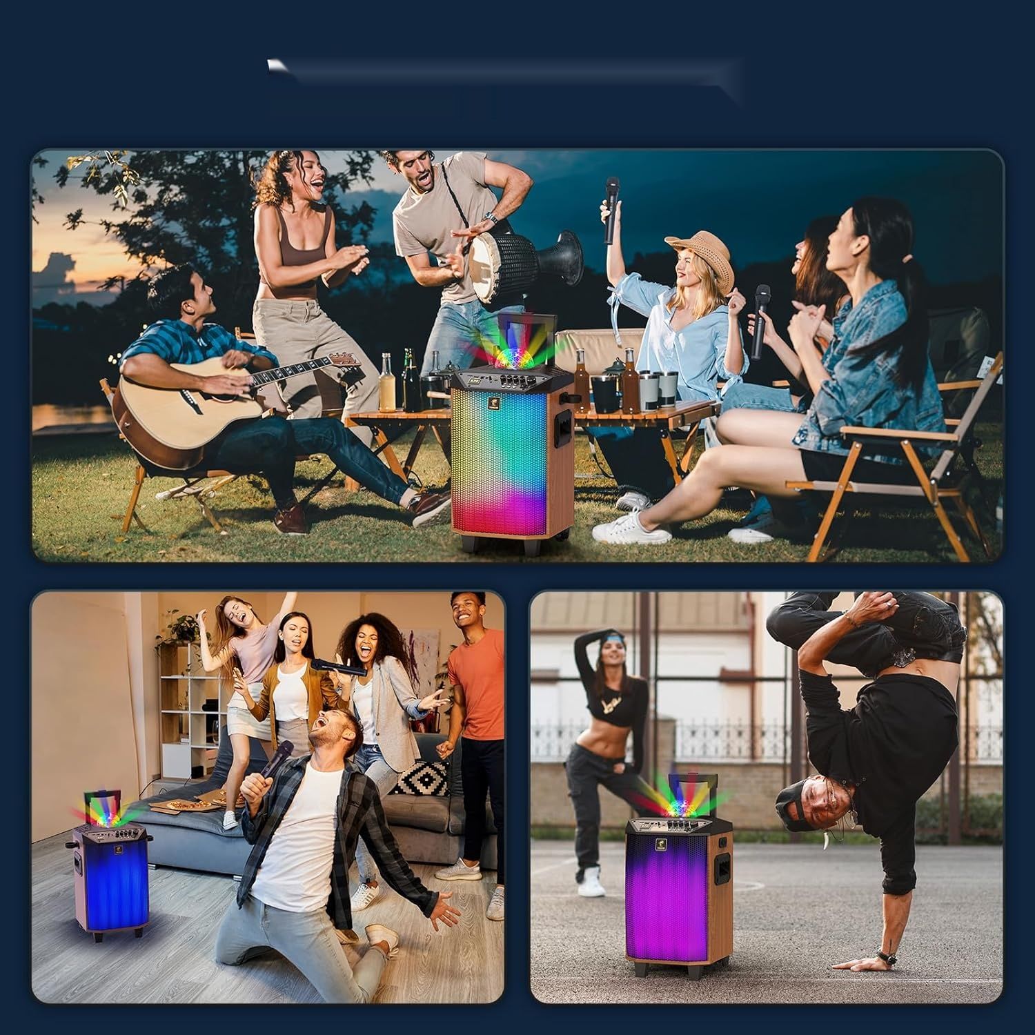 Przenośny głośnik Bluetooth TONOR z 2 mikrofonami, system PA, brązowy.