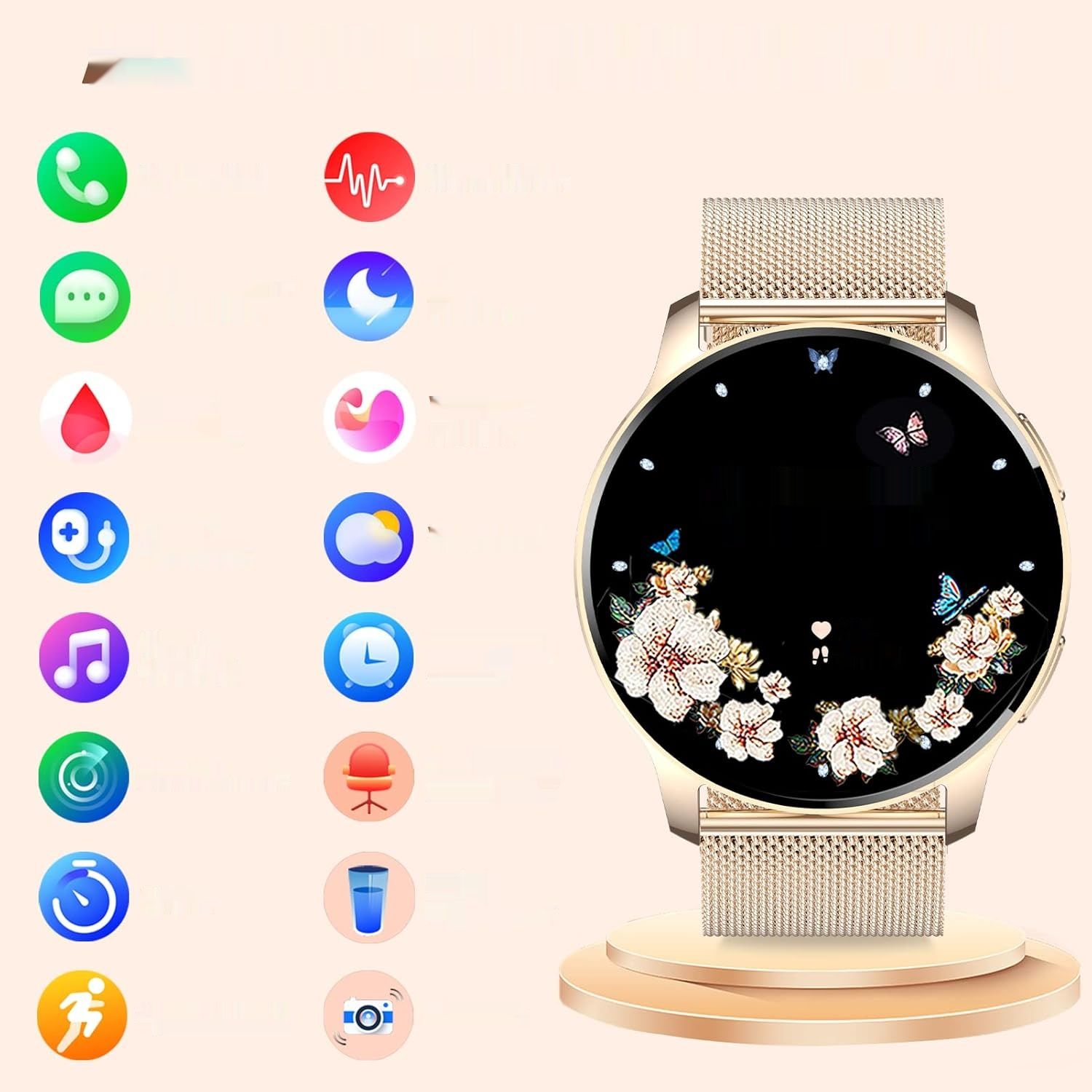 Damski Smartwatch: Połączenia Bluetooth i Asystent AI, Wodoodporny.