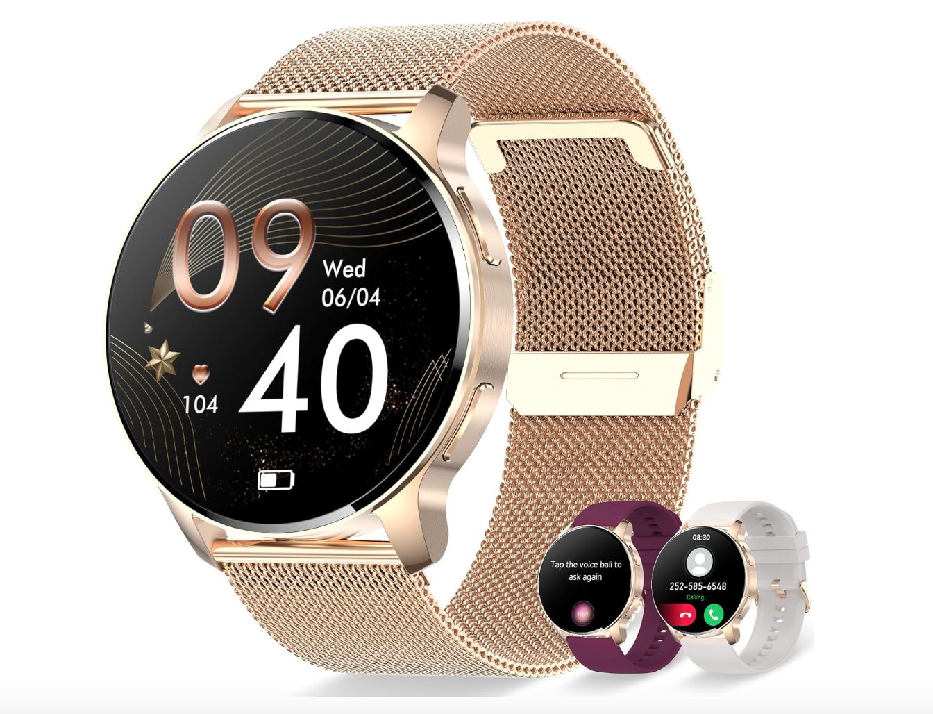 Damski Smartwatch: Połączenia Bluetooth i Asystent AI, Wodoodporny.