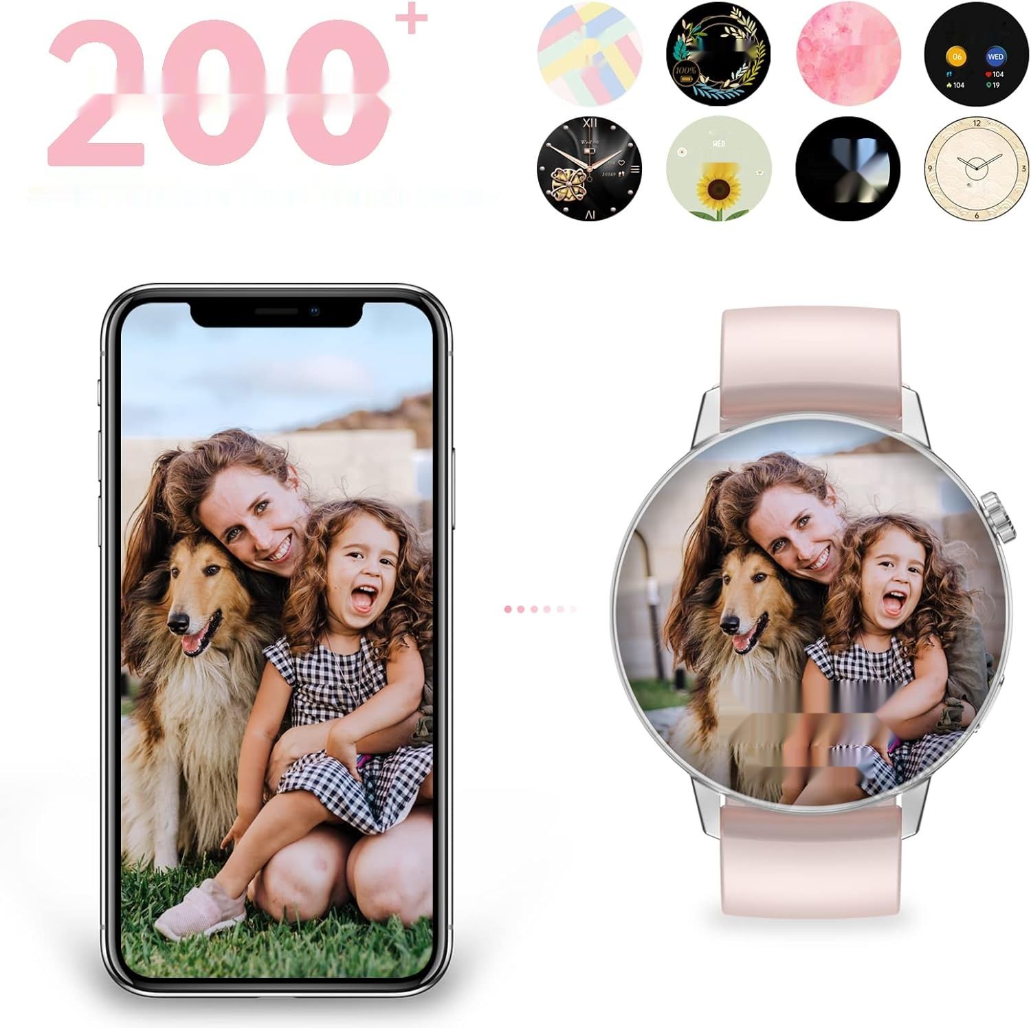 Erkwei Smartwatch damski z Bluetooth, ekran 1,32", z krokomierzem, monitorem tętna