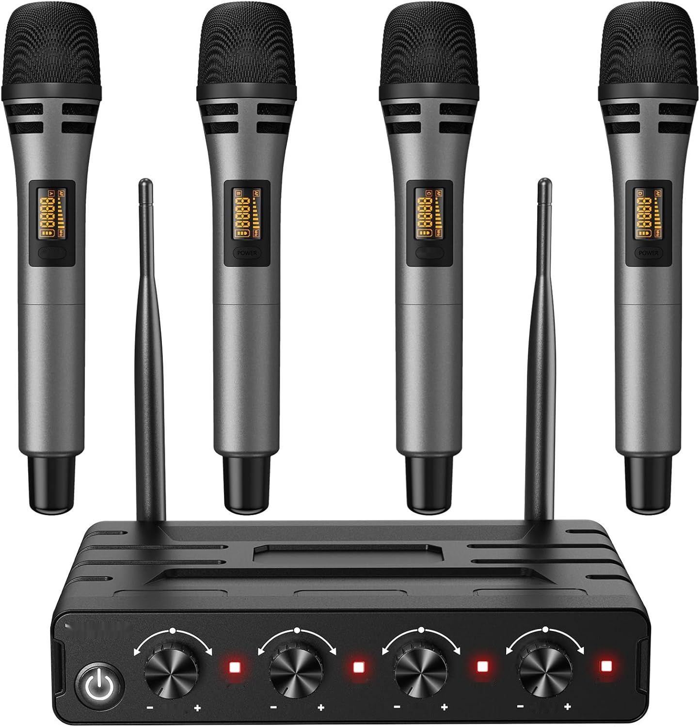 Bezprzewodowy mikrofon TONOR, 4x5-kanałowy z odbiornikiem, zasięg 60 M UHF