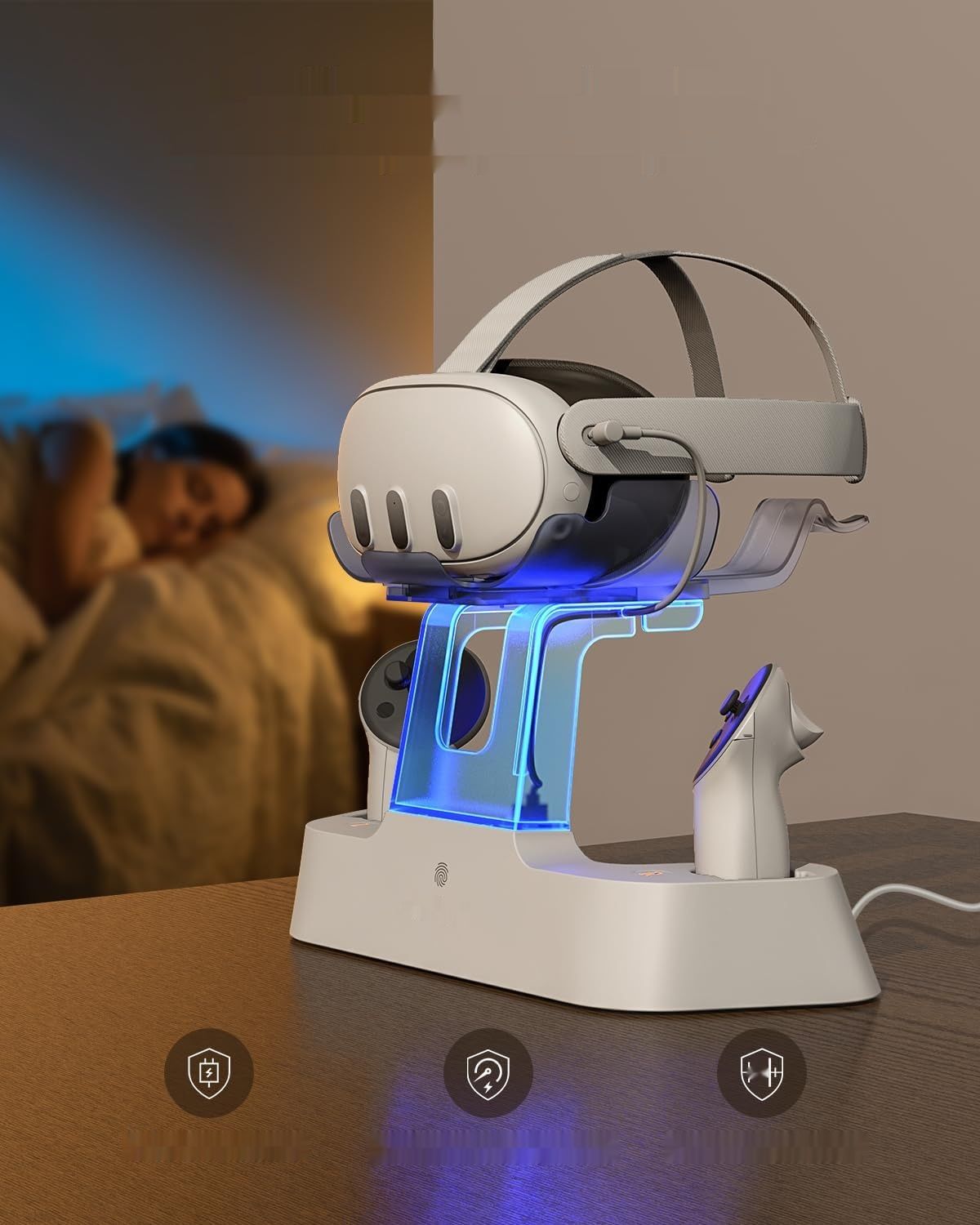 NexiGo Ulepszona stacja ładująca z LED do Oculus Quest 3, biała