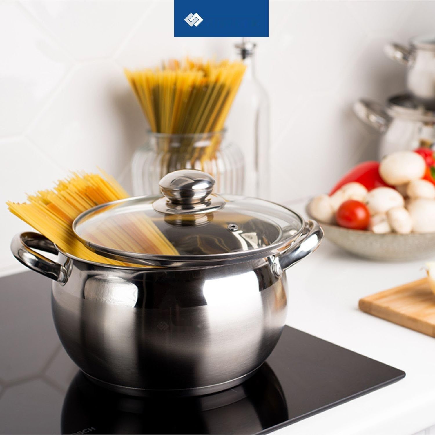 Daniks Classic Zestaw Garnków INOX z Pokrywkami Szklanymi, 6 Części