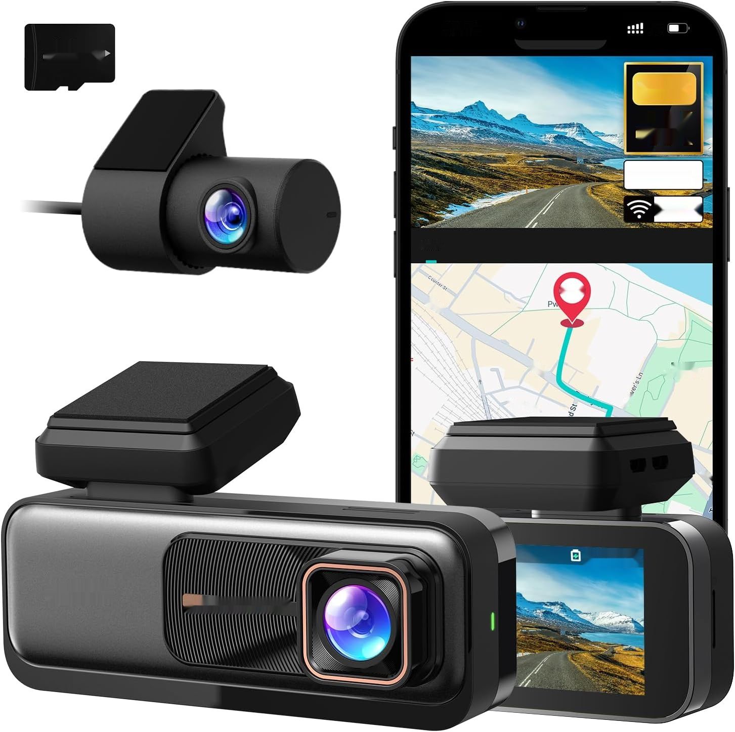 BOTSLAB Kamera Samochodowa Przednia Tylna 4K Dash Cam GPS z WiFi